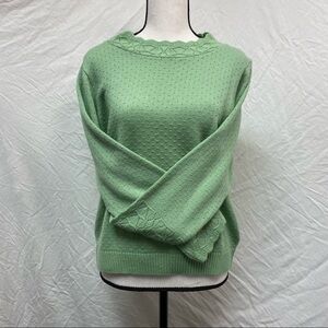 EUC! Ladies Retro Soft Mint Green Crochet Detailed Pullover - M